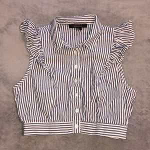 Cropped Blue/White Pinstripe Button-down Top